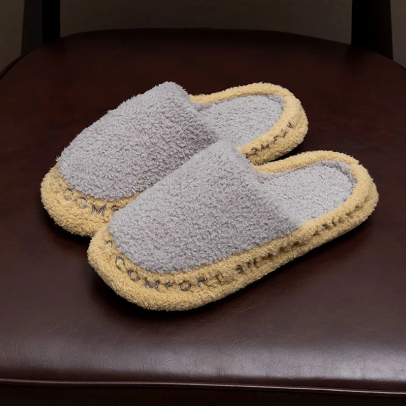 

2021 New Warm Plush Home Slippers Couples Coral Fleece Indoor Flat Shoes Ladies Soft Warm Furry Sock Winter Women Slipper Shoes