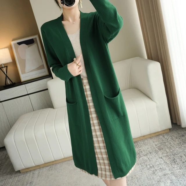 Women's Cashmere cardigans 2021 New Style for Autumn and Winter Casual Long Knitted Cardigan women sweater coat V-Neck Cardigans 1