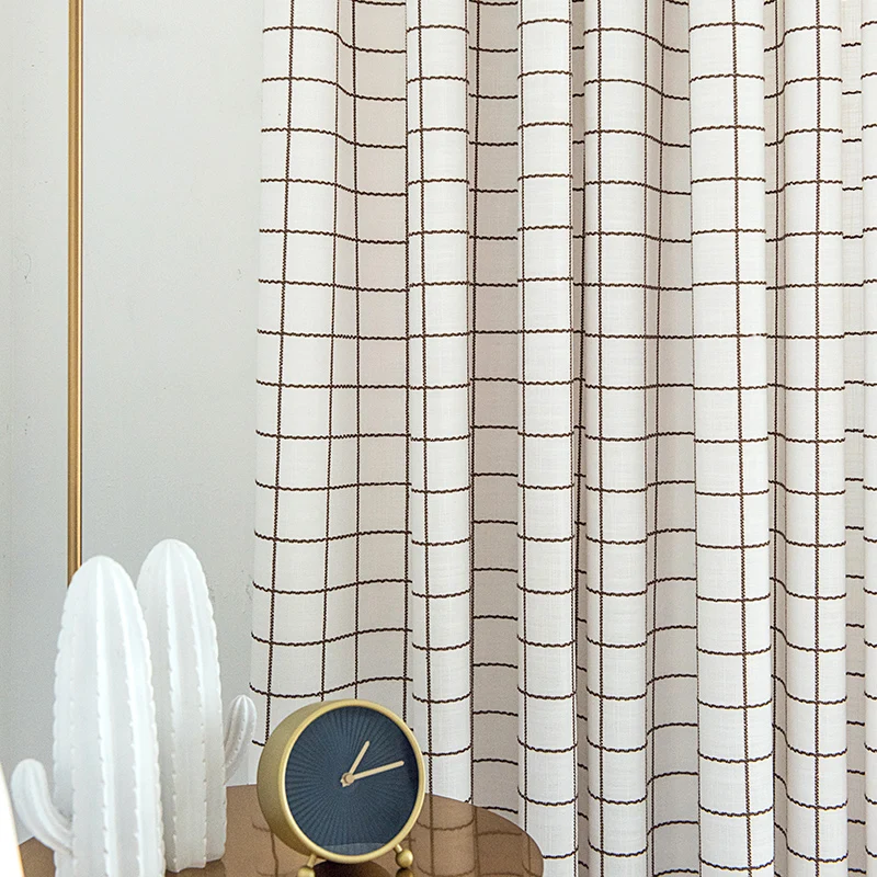 

Nordic Simple White Cotton and Linen Light Luxury Literary and Artistic Japanese Lattice Curtains Curtain for Living Dining Room