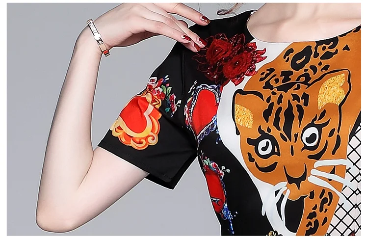 

ZUOMAN 2020 Summer Autumn Runway Floral Print Dress Women's Short Sleeve Vintage Tiger Cartoon Printed Plaid Mini Dress