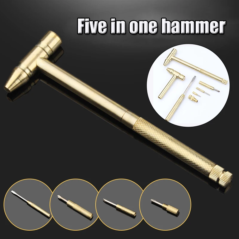 

Copper Hammer 5 In 1 Multifunctional Hammer Built-in Small Screwdriver Indoor Outdoor Mini Tool TN99