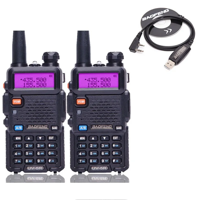 black add cable 2 шт. Baofeng UV-5R Портативная радиостанция 5 Вт 128CH VHF UHF Двухдиапазонная UV5R двухсторонняя радиостанция для охоты Ham CB радио - Цвет: black add cable
