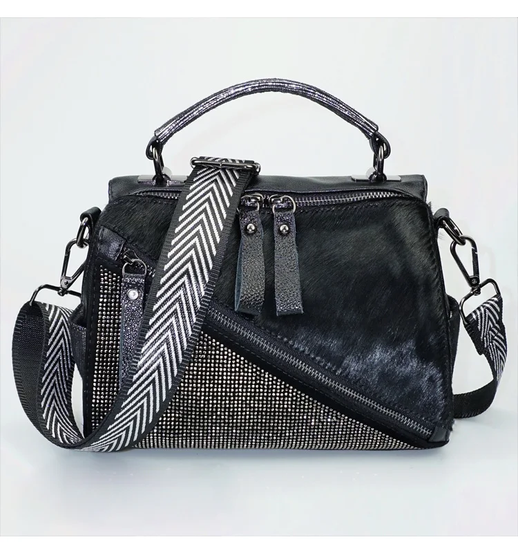 Fashion Horse Hair Messenger Bags Diamonds Satchels Horse Hair Patchwork handbag adies hand bags Diamonds Patchwork handbags