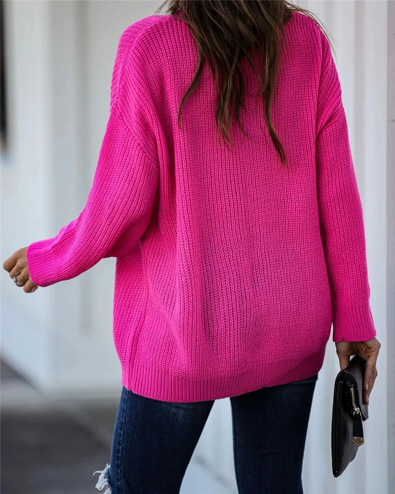 

V Neck Casual Women Pulovers Sweaters Boho Holiday Knitwear Sweater Oversize Long Sleeve Solid Jumper Top Winter New