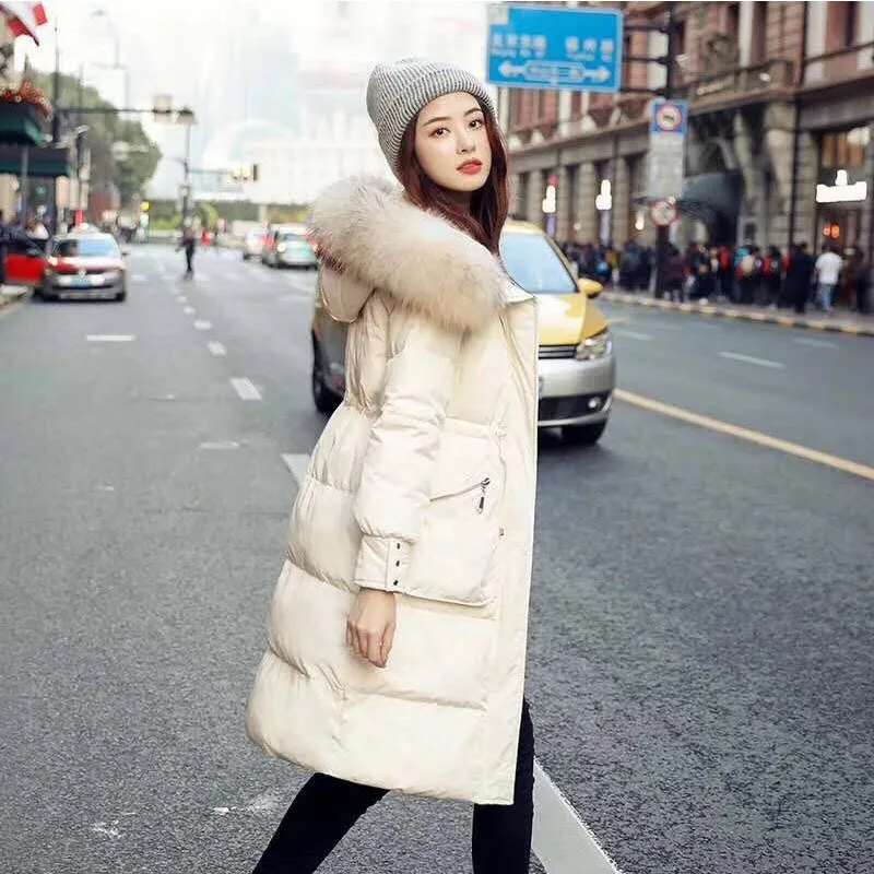 

Luxury Winter Women Parkas Down Coat Jacket 80% Duck Down Raccoon Fur Hoody Lady Winter Warm Outerwear Coats LF9137