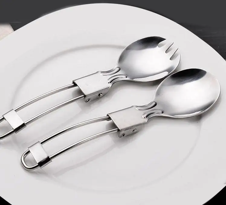 Verkauf 200 Stücke Neue Outdoor Camping Wandern Edelstahl Metall Gabel Löffel Geschirr Cookout Picknick Faltbare Folding Spork Großhandel
