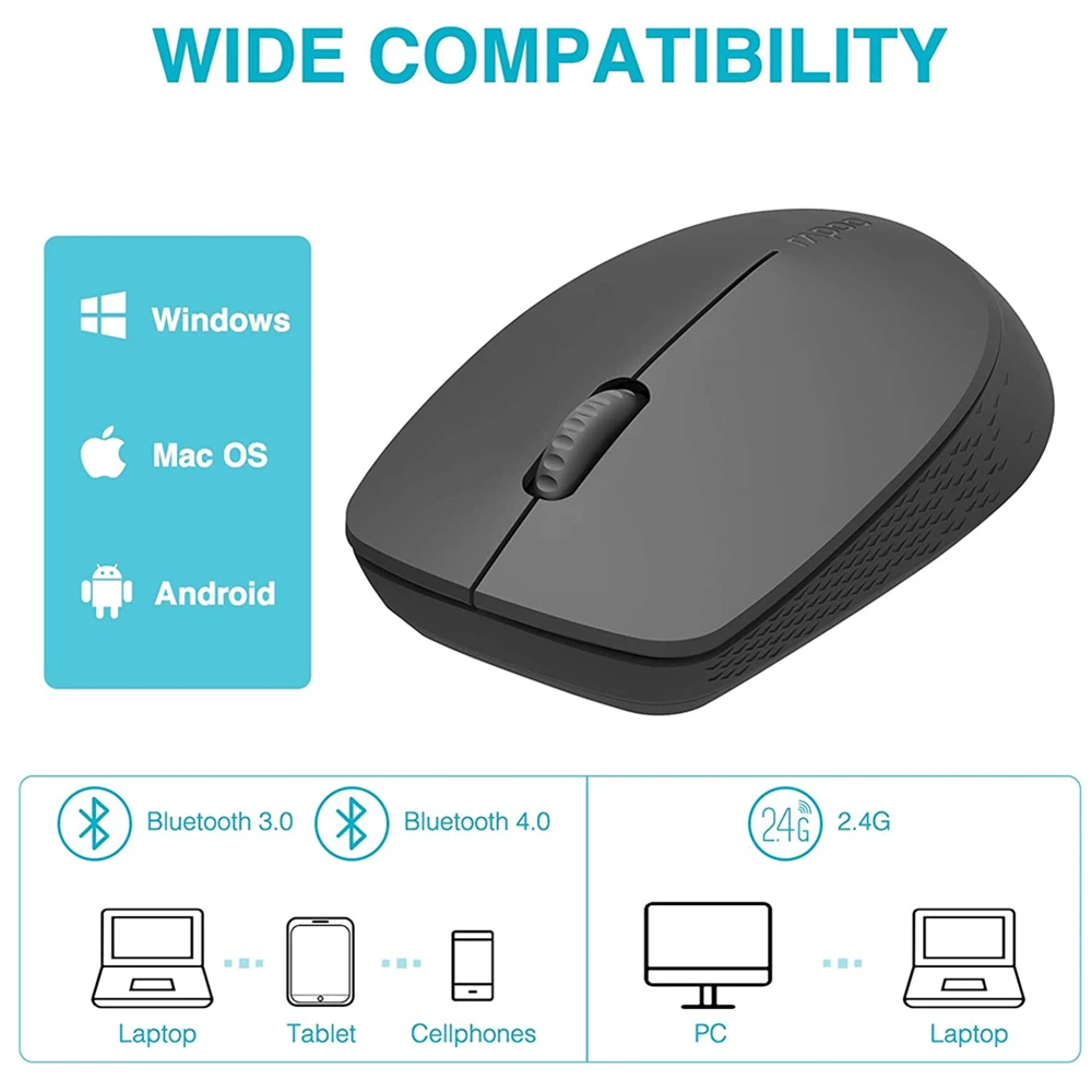 Rapoo M100G нескольких устройств Bluetooth Бесшумная оптическая мышка с BT3.0/4 0/2 4G до 3 х для