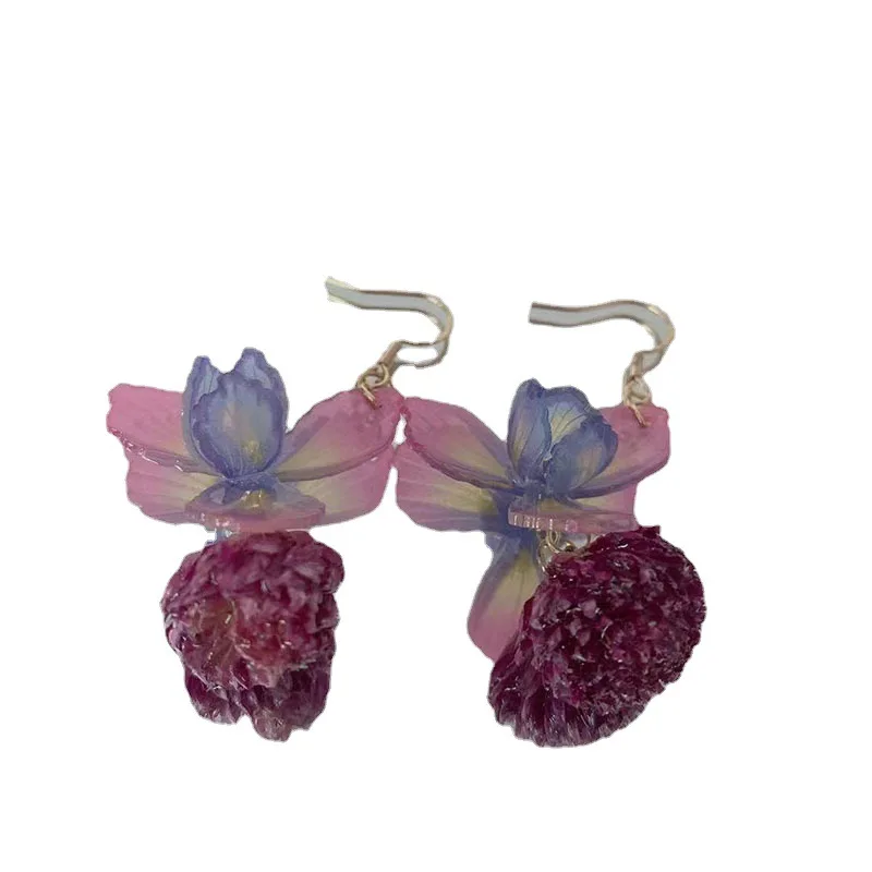 

LOVOACC Cute Pink Color Peach Drop Earrings for Women 2021 Summer Gradient Real Dye Flowers Dangle Dangle Earrings Fairy Jewelry