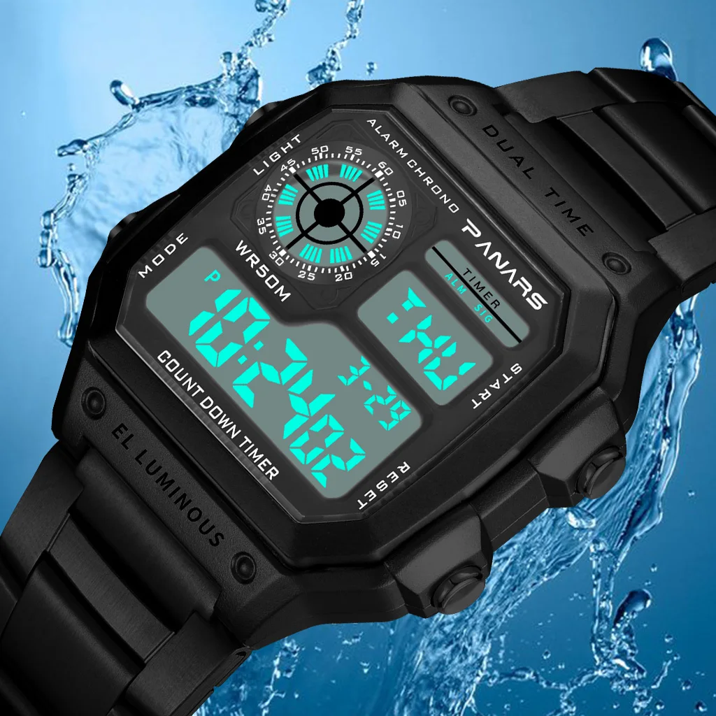 Часы мужские цифровые водонепроницаемые 5 бар светодиодный ные светодиодные