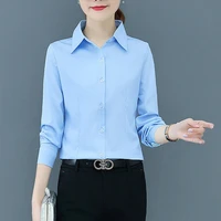 white shirt women tops long sleeve blouse office ladies tops casual lapel button up slim blus shirts work korean autumn blouses