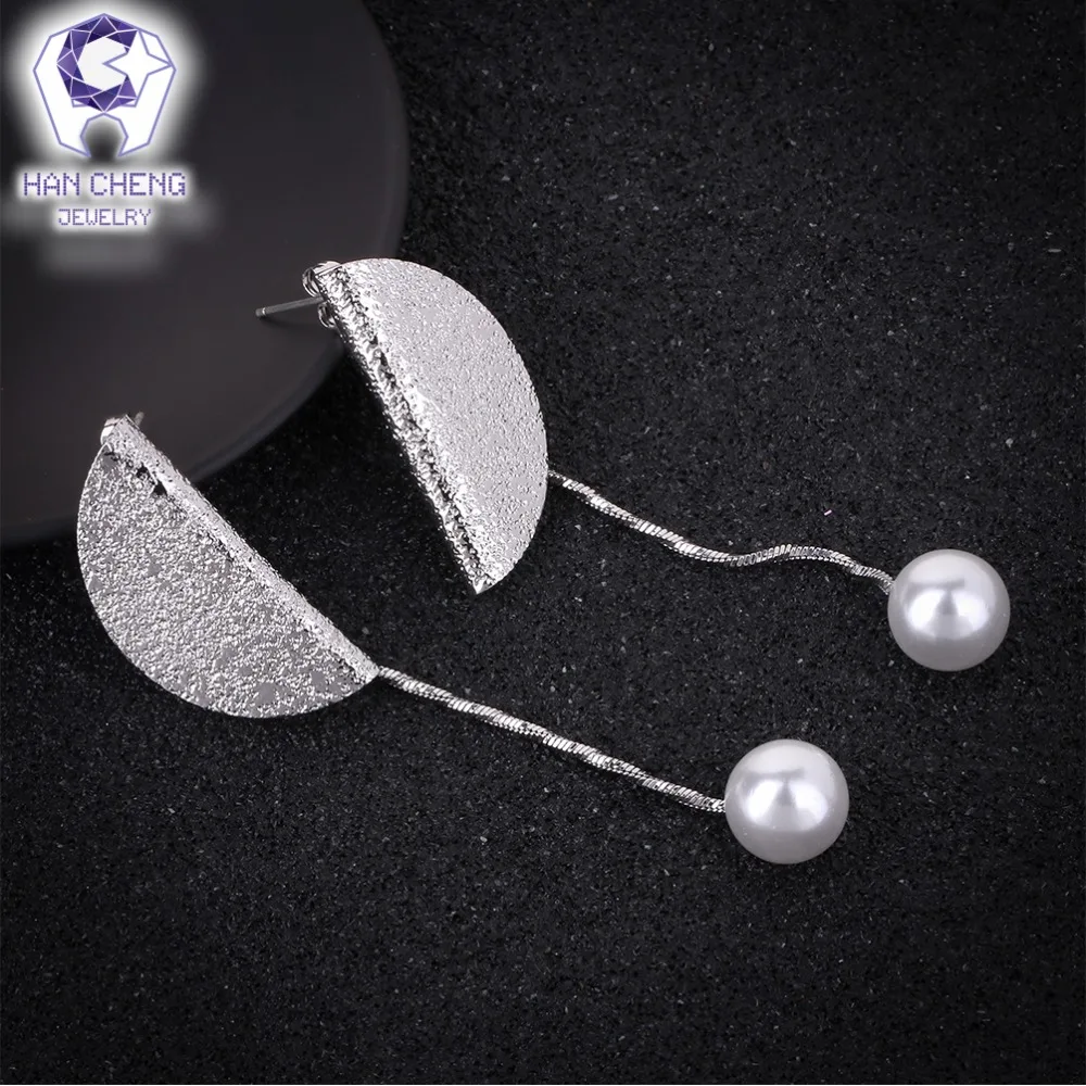 HanCheng New Luxury Copper Nail Dangle Hanging Long Pearl Drop Earrings For Women Statement Jewelry brincos bijoux | Украшения и