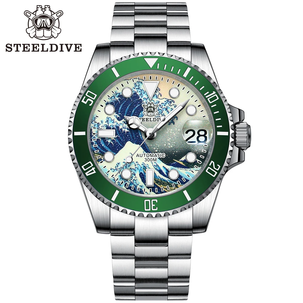 

STEELDIVE SD1953J Kanagawa Wave Dial Men's Watch Sapphire 300M Water Resistance NH35 Automatic Movement Diving Wrist Watches
