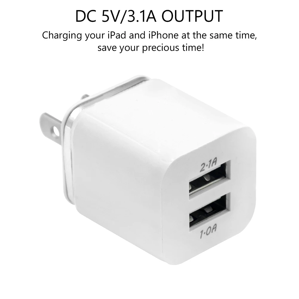 Настенное зарядное устройство для США и ЕС с двумя usb портами зарядки 5 в 1A 2.1A