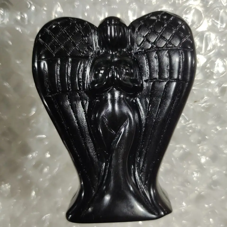 

Natural Crystal Obsidian Angel Handwork Quartz Carving Ornaments Healing Stone Home Decoration Reiki Gifts Collectables Crafts