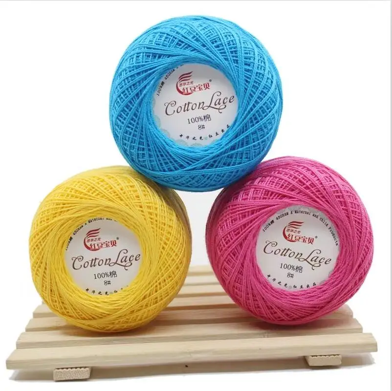 Розничная продажа 50 г/шар 8 # 2ply DIY цветная тонкая кружевная пряжа для вязания
