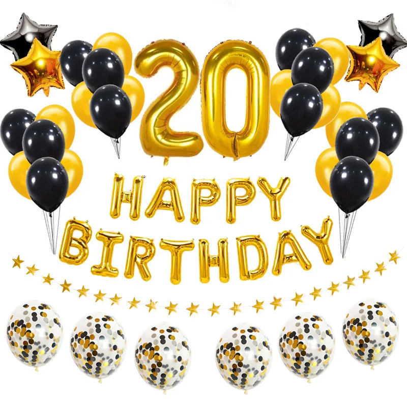 38pcs 32inch Happy 20 Birthday Foil Balloons Rose Gold Blue Pink Number 20th Years Old Adult Party Decorations Man Woman Supplie | Дом и сад