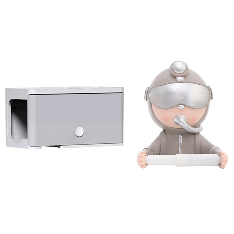 

Wall Mount Hair Dryer Holder With Creative Diver Roll Paper Rack No Punching Toilet Tissue Holder