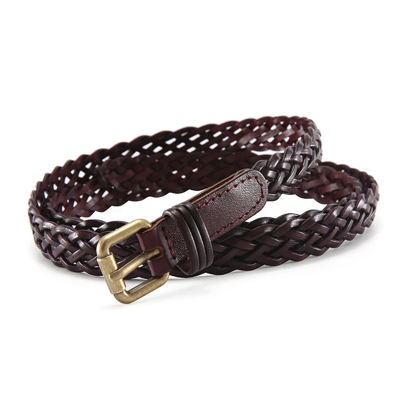 PL008 coffee style1 COWATHER женский ремень модный дизайн Топ garde из коровьей кожи женский ремень из воловьей кожи винтажный вязаный pin пояс на пряжке - Цвет: PL008 coffee style1