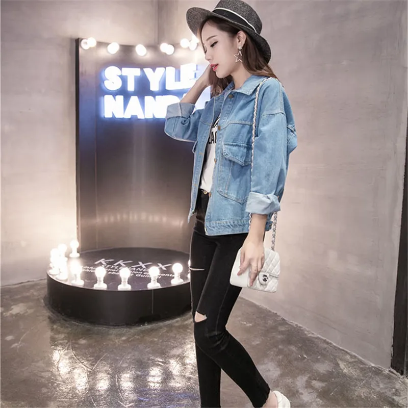 Куртка женская джинсовая короткая модная рубашка из хлопка и денима свободного