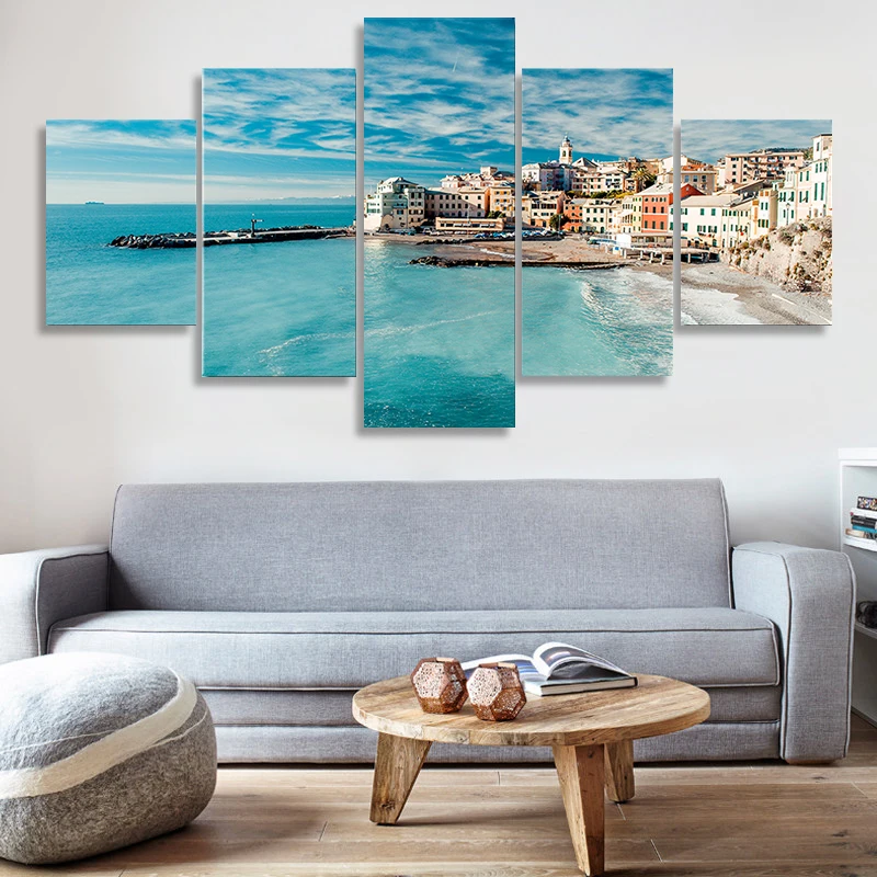 

Modular Seascape Canvas Posters 5 panels Canvas Art Prints Sea Landscape Painting Wall Pictures for Living Room Home Decoration