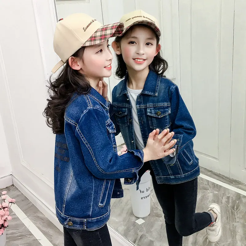 

Spring Autumn Teenage Girls Clothing Kids Denim Jacket Coat With Pocket Cool Children Casual Outfit For Teens Age 4 To 14 Years