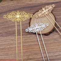 vintage hair stick with 62x24mm filigree flower metal bun hairpins diy findings bases for wedding bridal headdress hair fork