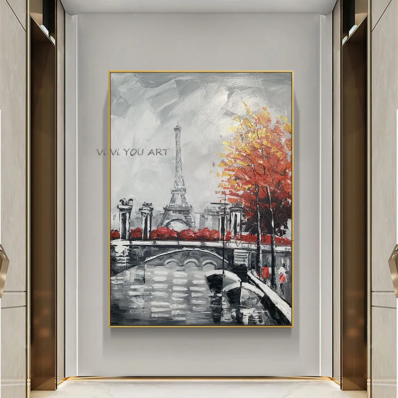 100% ручная роспись пейзаж город абстрактная картина маслом настенное искусство