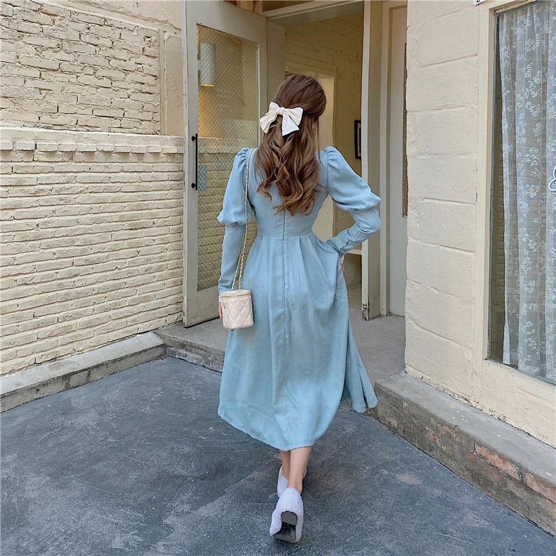 

Solid Elegant Dress Women Winter Patchwork Lace Party Midi Dress Female Casual French Style Sweet Kawaii Korean Dress Women 2021