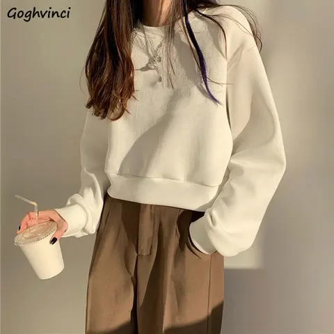 Autumn No Hat Hoodies Women Sweet Student Baggy Ulzzang Female Harajuku Streetwear All-match Vintage Elegant Cropped Cozy New