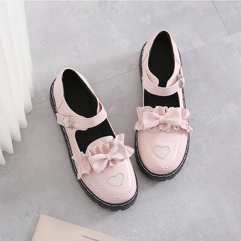 Туфли Мэри Джейн с бантом милые однотонные круглым носком на плоской подошве