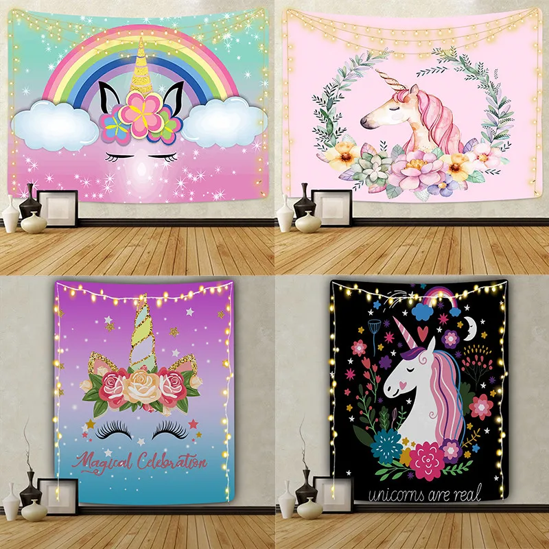 Прямая поставка гобелен с изображением животного единорога настенный хиппи