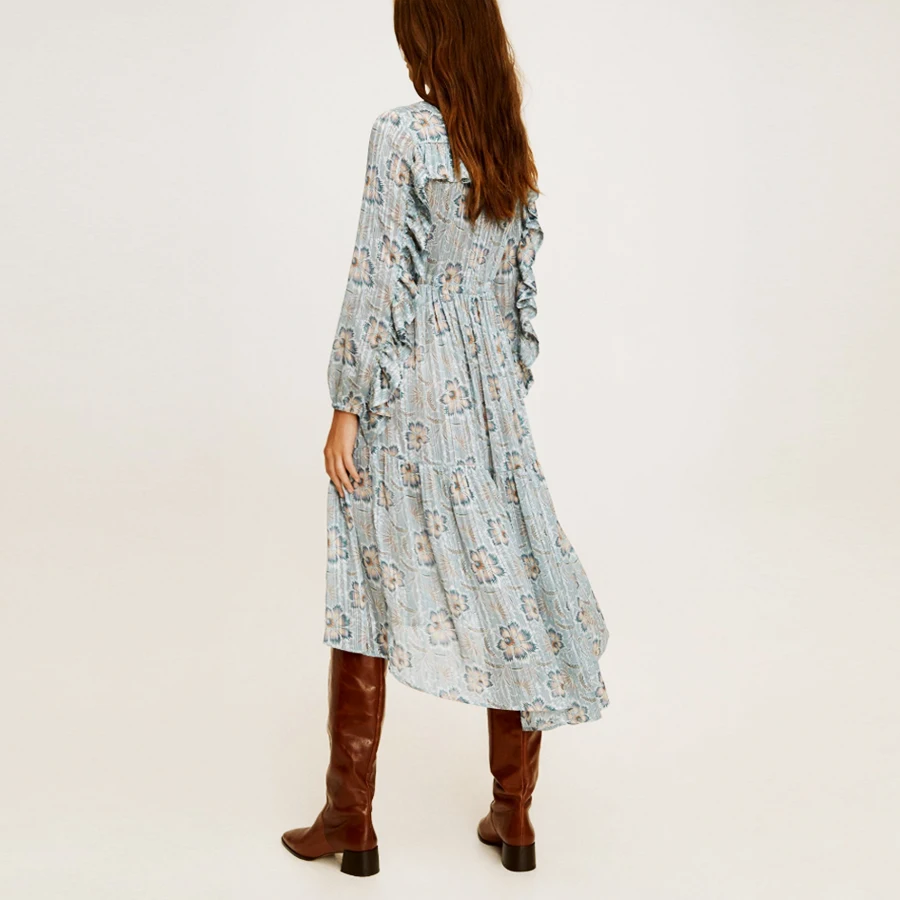 Женское платье с длинным рукавом TEELYNN винтажное синее шифоновое цветочным