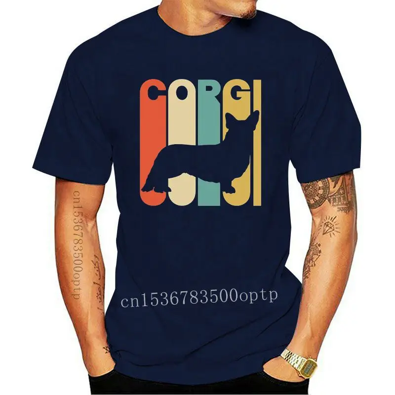 

Новая модная мужская футболка с коротким рукавом хлопковые футболки Винтажный стиль корги силуэт Футболка