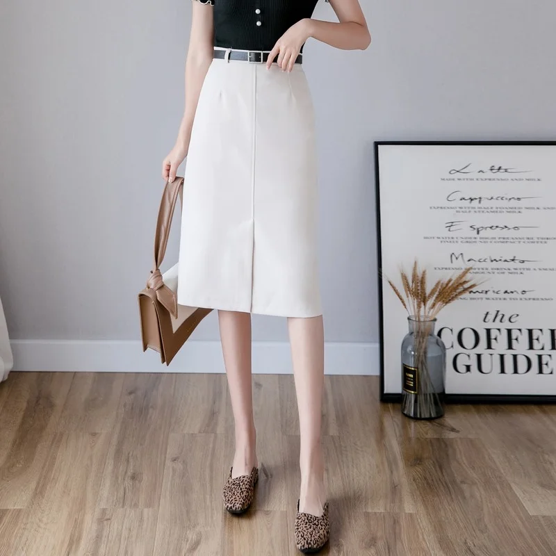 

New 2021 Spring Autumn High Waist Office Lady Knee Length Skirt Elegant Women's Black Long Skirt Faldas Mujer Moda