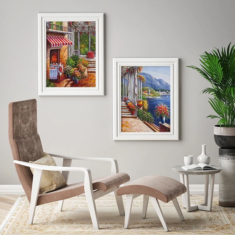 

Scandinavian Seaside House Canvas Art Poster Nordic Painting Colorful House Scenery Picture Print Wall Decorative Living Room