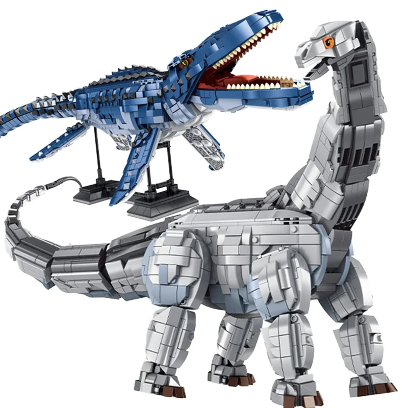 

Jurassic Dinosaur World Pack Big Size T-rex Mosasaurus Velociraptor Model Building Blocks Brontosaurus Dino Bricks MOC Toys Gift