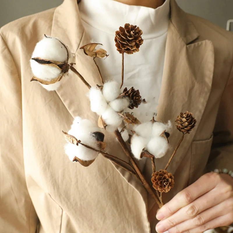 

Home Decoration Natural Cotton Pine Cone Cotton DIY Wedding Hall Flower Arrangement INS Style Photo Props