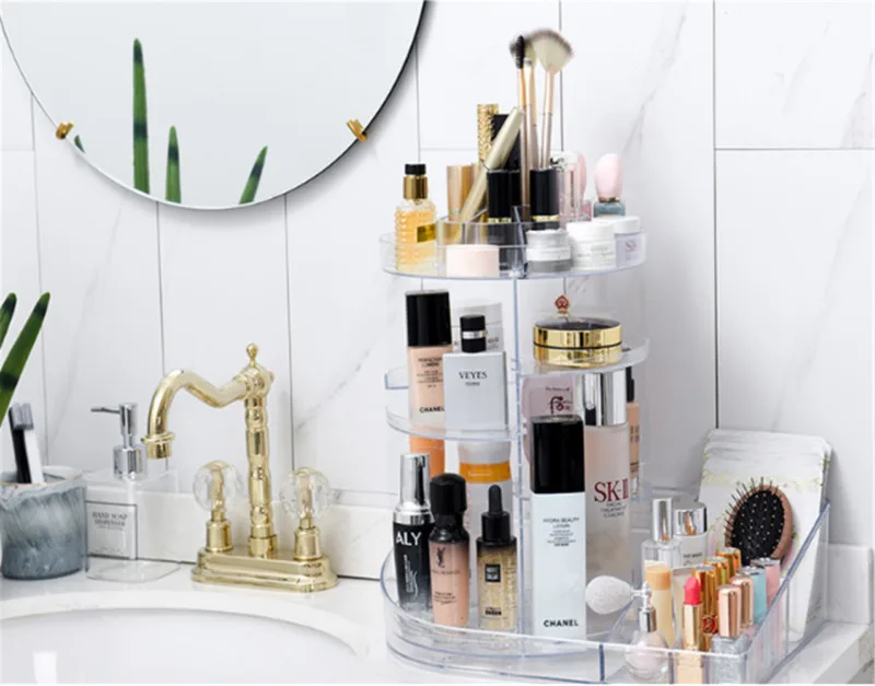 360 градусов вращающийся органайзер для косметики 3-х уровневый акриловый