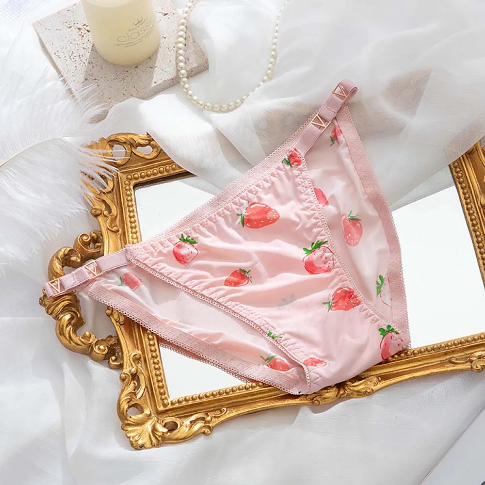 

Thin Belt Metal Buckle Panties Ice Silk Seamless Women Underwear Sexy Leopard Strawberry Print Comfortable Low Waist Underwear