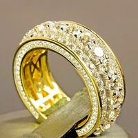 24k gold plated gold full diamond round ring for women men wedding engagement party accessories gift jewelry rings 2021 trend