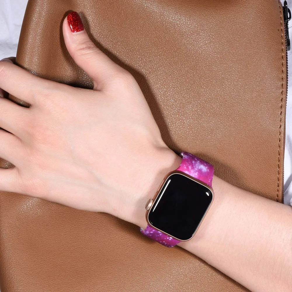 Ленты с цветами для Apple Watch 38 мм 40 мм 42 мм 44 мм, леопардовые силиконовые Печатные Сменные браслеты для iWatch серии 5 4 3 2