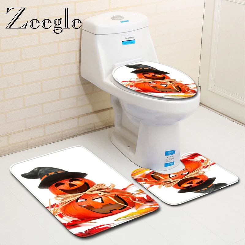 Zeegle Ванная комната украшения коврик Хэллоуин комплект для туалета мягкая