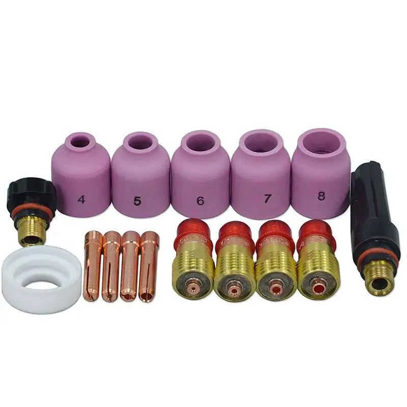 

TIG Welding Torches Stubby Gas Lens Collets Alumina Nozzles Back Cap Kit For SR WP 17 18 26 Series 16pcs