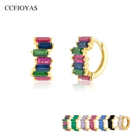 ccfjoyas 100 925 sterling silver small hoop earrings rainbow irregular rectangular zircon round circle earrings fashion jewelr