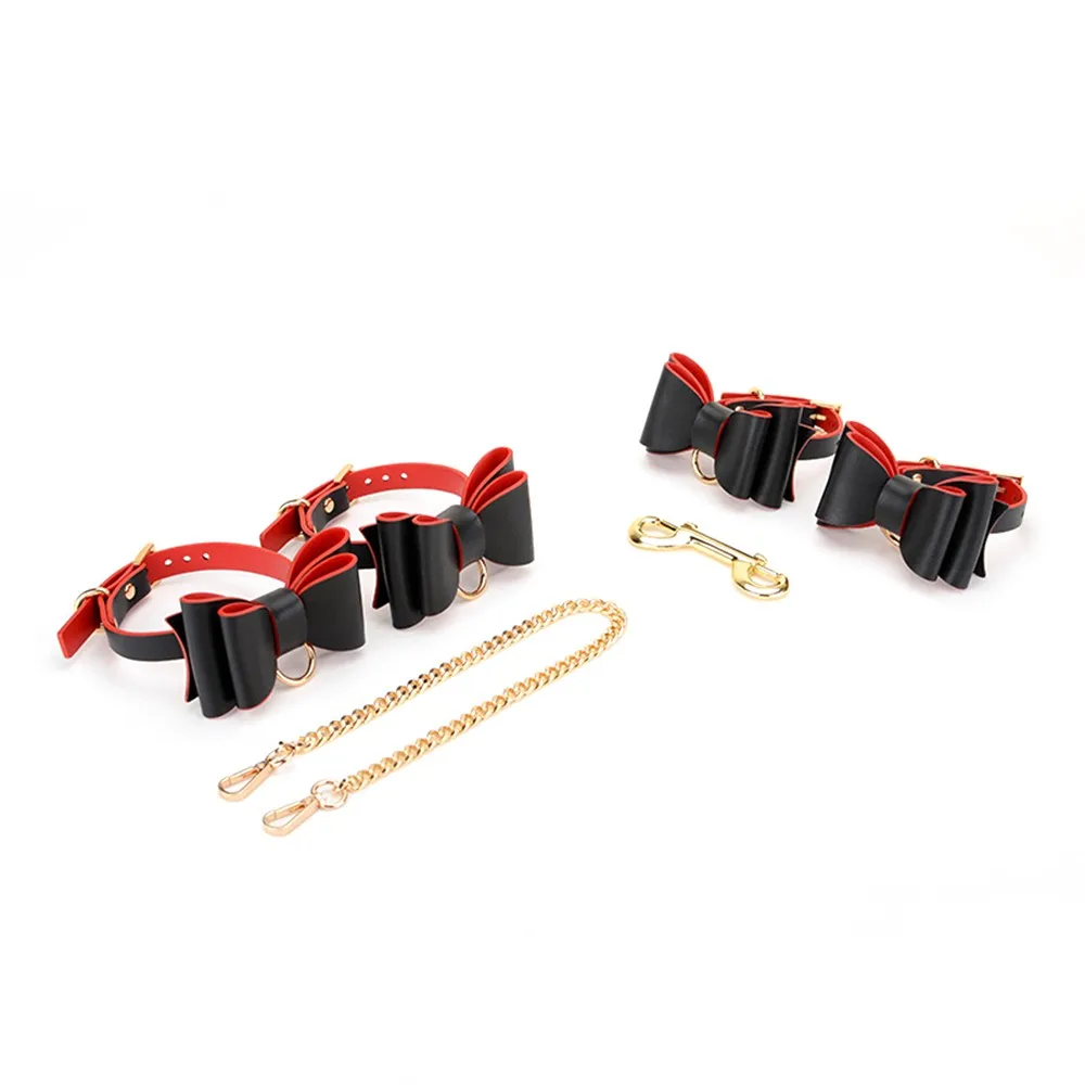 Искусственная кожа BDSM комплект Секс-игрушки для пары воротник наручники кнут