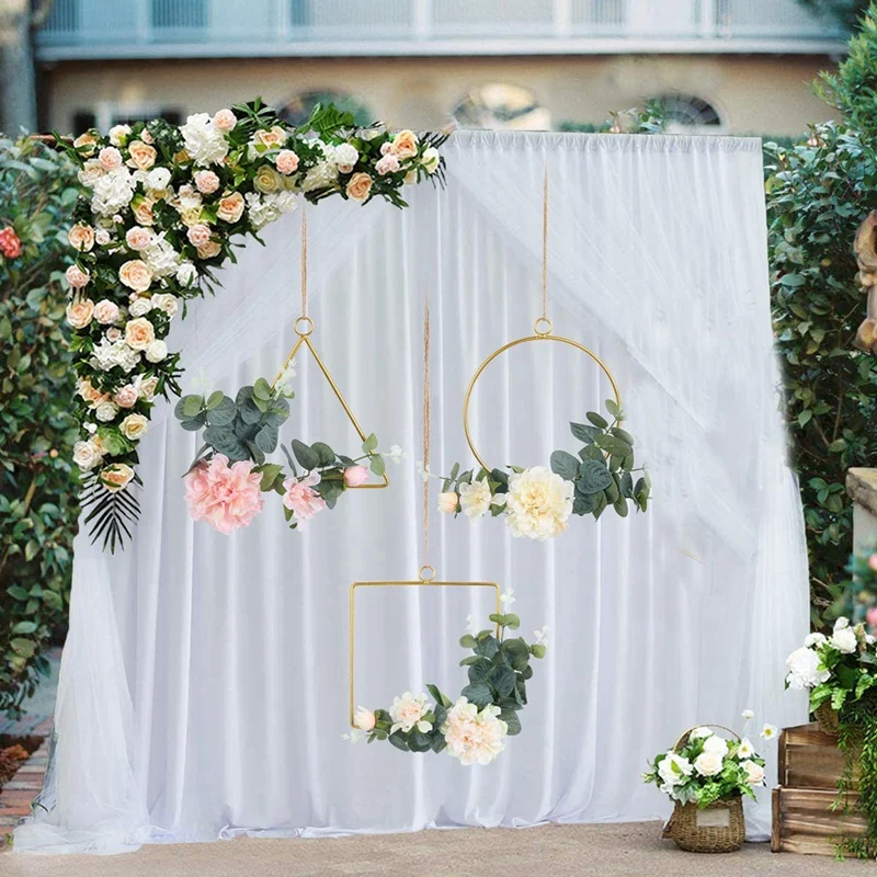 

Floral Hoop Wreath Set of 3 Artificial Peony Flower and Eucalyptus Vine Wreath for Wedding Party Backdrop Decor