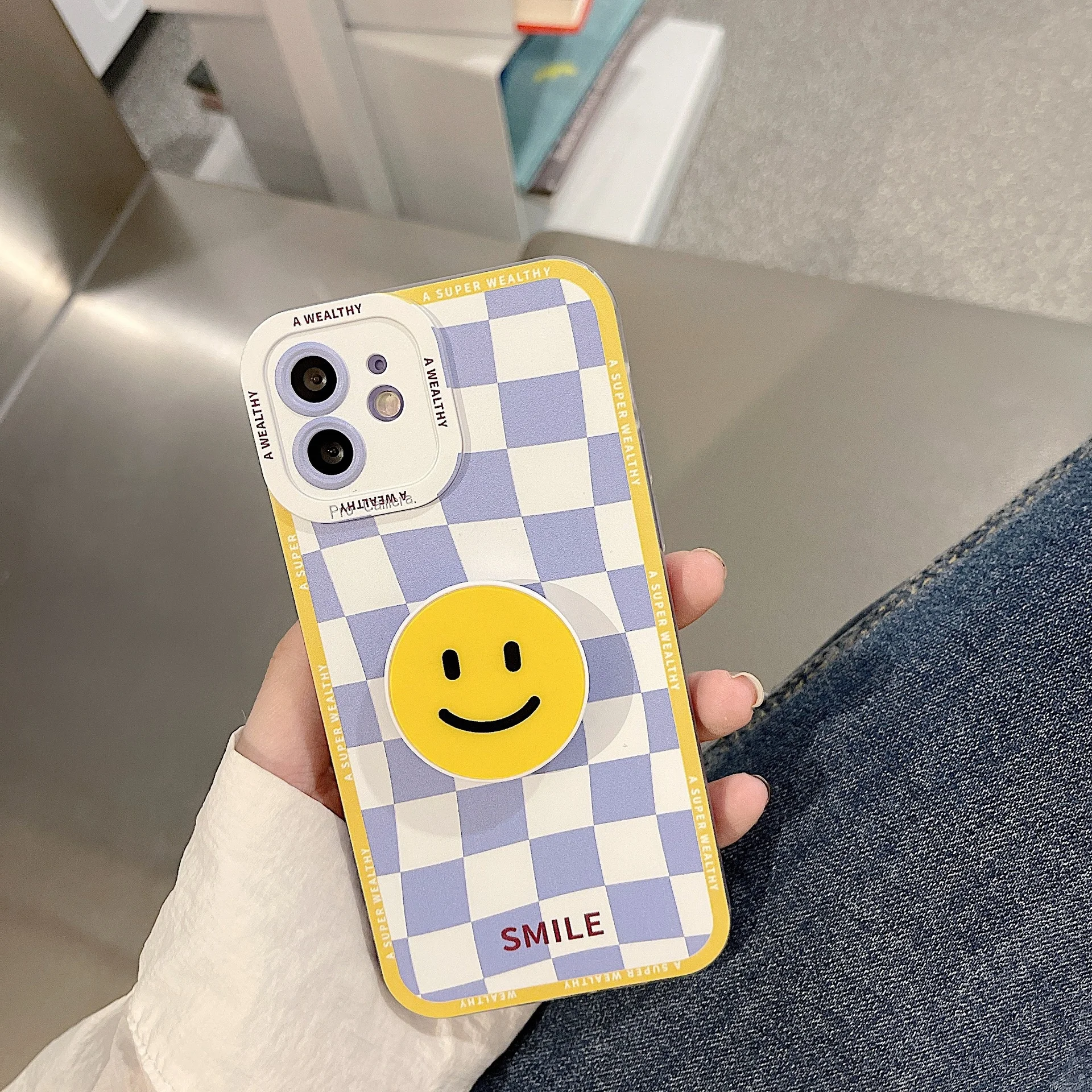 

Checkerboard suitable for iPhone case 11 pupil shadow case for iphone13 12 smiling face support 78plus new XSxr