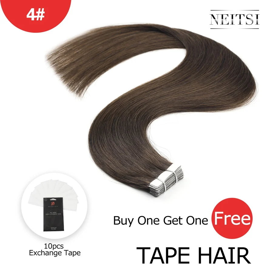 #4 Neitsi Machine Made Remy Tape In Human Hair Extensions 20" Double Side Tape Straight Ombre Skin Weft Hair+ Free Exchange Tapes - Цвет: #4