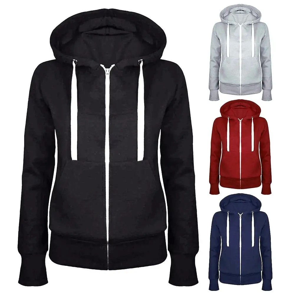

Casual Women Solid Color Long Sleeve Hoodie Winter Warm Zipper Hooded Sweatshirt Sweater Jacket Plus Fleece Cardigan Jacket