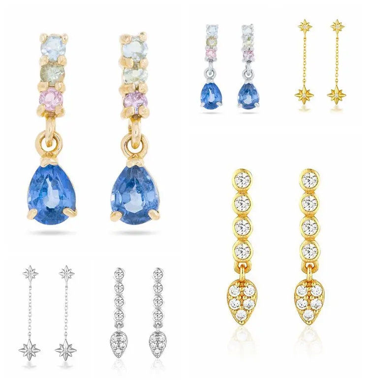 

925 Sterling Silver Star Water droplets pendant Stud Earring For Women Engagement Party Bling Color Crystal Fine Jewelry Earring